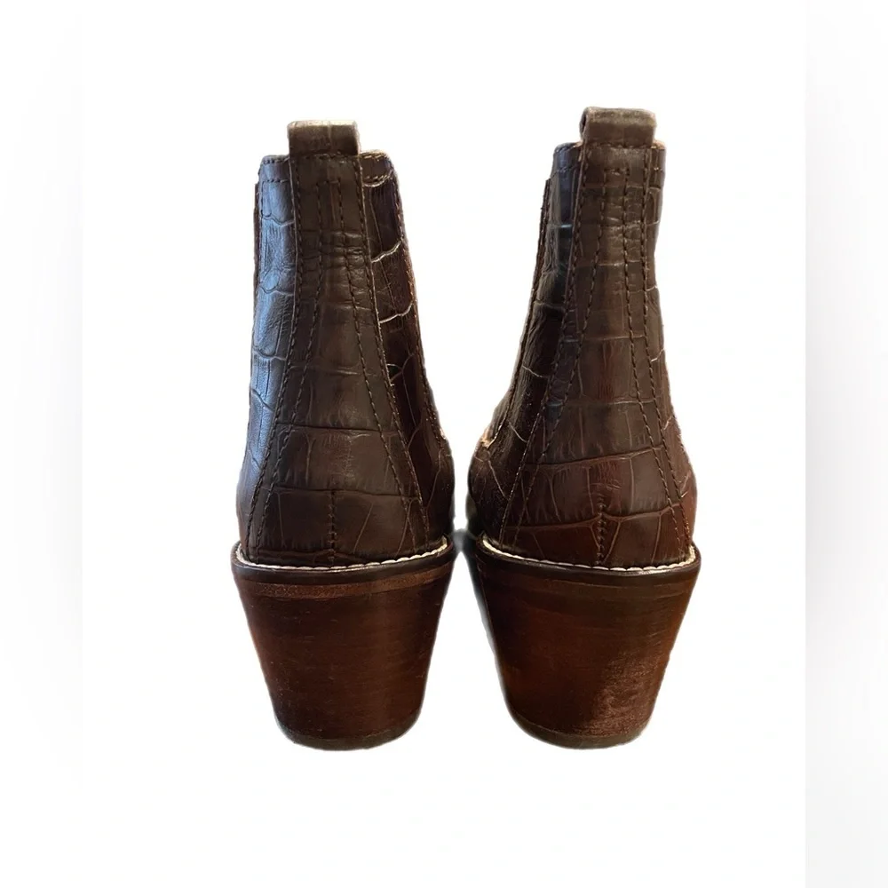 Boden Burwell Croc Embossed Leather Ankle Boot Brown Size 39/US 8.5 BB4